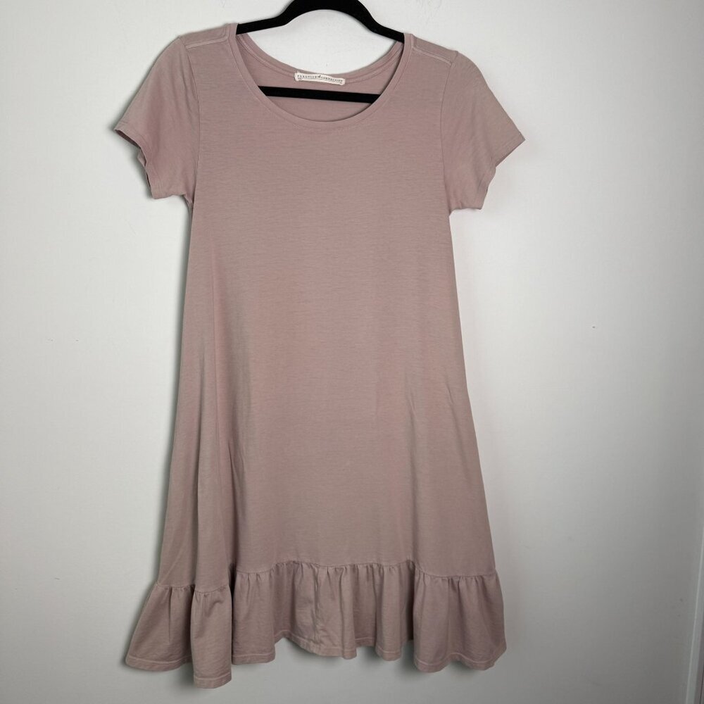 Peruvian Connection Pima Cotton Mini Swing Dress Ruffle Bottom Stone Size XS